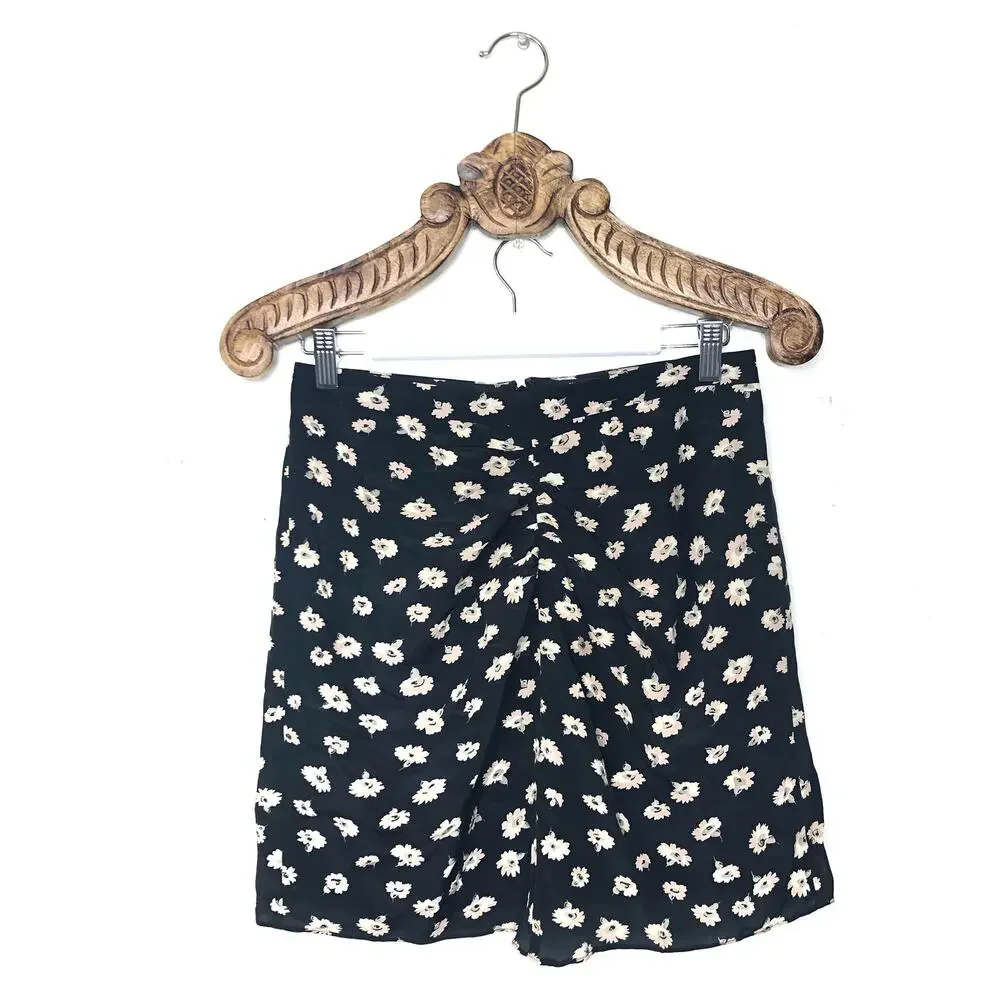 Madewell Silk Ruched Front 90's Skirt in Black Seattle Floral 2